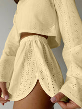 Load image into Gallery viewer, Eyelet Round Neck Top and Shorts Set