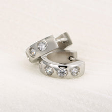 Load image into Gallery viewer, Stainless Steel Rhinestone Huggie Earrings