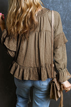 Load image into Gallery viewer, Swiss Dot Tie Neck Flounce Sleeve Blouse
