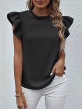 Load image into Gallery viewer, Mock Neck Ruffled Cap Sleeve Blouse