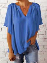 Load image into Gallery viewer, Ruched Notched Half Sleeve Blouse