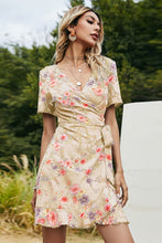 Load image into Gallery viewer, Floral Tied Ruffle Hem Surplice Dress