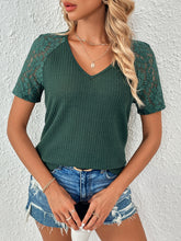 Load image into Gallery viewer, Lace Detail V-Neck Short Sleeve T-Shirt