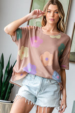 Load image into Gallery viewer, HOPELY Full Size Floral Round Neck Side Slit Waffle T-Shirt