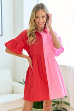 Load image into Gallery viewer, First Love Full Size Color Blocked Button Down Babydoll Dress