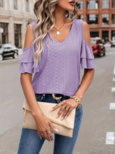 Load image into Gallery viewer, Eyelet V-Neck Cold Shoulder Blouse