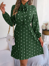 Load image into Gallery viewer, Polka Dot Tie Neck Pleated Dress