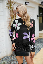 Load image into Gallery viewer, Flower Round Neck Drop Shoulder Sweater