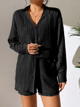 Load image into Gallery viewer, Textured Buttoned Shirt and Shorts Set