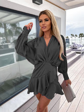 Load image into Gallery viewer, Surplice Ruffle Hem Lantern Sleeve Mini Dress