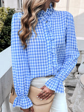 Load image into Gallery viewer, Frill Ruffled Plaid Long Sleeve Shirt