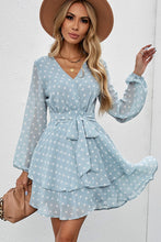 Load image into Gallery viewer, Tied Layered Polka Dot Balloon Sleeve Dress