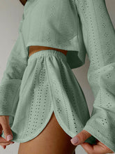 Load image into Gallery viewer, Eyelet Round Neck Top and Shorts Set