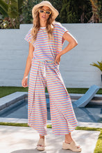 Load image into Gallery viewer, Striped Round Neck Top and Drawstring Pants Set