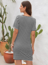 Load image into Gallery viewer, Cutout Striped Round Neck Short Sleeve Dress