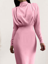 Load image into Gallery viewer, Ruched Turtleneck Long Sleeve Dress