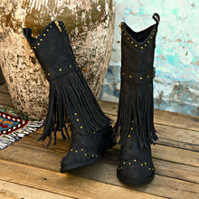 Load image into Gallery viewer, Studded Fringe Block Heel Boots