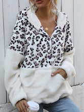 Load image into Gallery viewer, Leopard Half-Zip Dropped Shoulder Hoodie