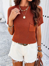 Load image into Gallery viewer, Round Neck Rib Trim Short Sleeve Knit Top