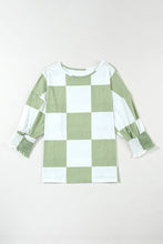 Load image into Gallery viewer, Checkered Round Neck Lantern Sleeve Top