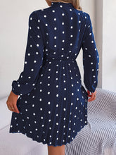 Load image into Gallery viewer, Polka Dot Tie Neck Pleated Dress