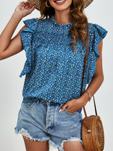 Load image into Gallery viewer, Ruffled Ditsy Floral Mock Neck Cap Sleeve Blouse