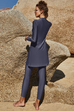 Load image into Gallery viewer, Slit Mock Neck Long Sleeve Top and Pants Swim Set