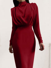 Load image into Gallery viewer, Ruched Turtleneck Long Sleeve Dress