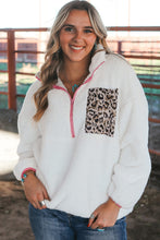 Load image into Gallery viewer, Half Zip Leopard Contrast Long Sleeve Sweatshirt
