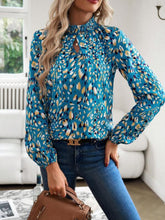 Load image into Gallery viewer, Cutout Printed Mock Neck Balloon Sleeve Blouse