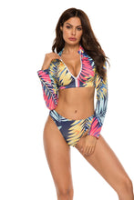 Load image into Gallery viewer, Printed Zip Up Three-Piece Swim Set