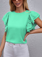 Load image into Gallery viewer, Round Neck Flounce Sleeve Blouse