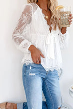 Load image into Gallery viewer, Lace Detail Plunge Long Sleeve Blouse