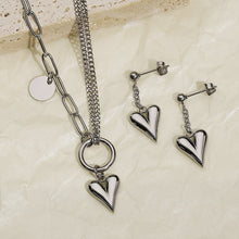 Load image into Gallery viewer, Titanium Steel Heart Necklace and Drop Earrings Jewelry Set