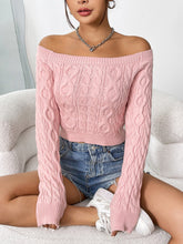 Load image into Gallery viewer, Cable-Knit Off-Shoulder Long Sleeve Knit Top
