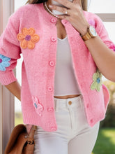 Load image into Gallery viewer, Flower Dropped Shoulder Long Sleeve Cardigan