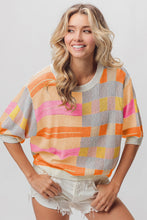 Load image into Gallery viewer, BiBi Multi Color Striped Round Neck Knit Top