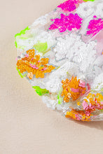 Load image into Gallery viewer, Sequin Flower Mock Neck Half Sleeve Blouse