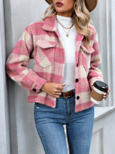 Load image into Gallery viewer, Plaid Button Up Dropped Shoulder Jacket