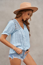 Load image into Gallery viewer, Lace Detail Button Up Short Sleeve Shirt