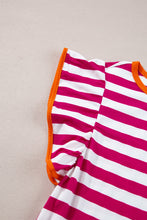 Load image into Gallery viewer, Ruffled Striped Round Neck Cap Sleeve Blouse