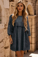 Load image into Gallery viewer, Round Neck Balloon Sleeve Mini Denim Dress
