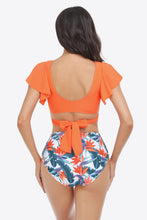 Load image into Gallery viewer, Two-Tone Flutter Sleeve Tied Two-Piece Swimsuit