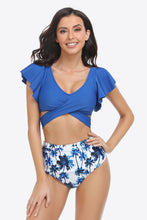 Load image into Gallery viewer, Two-Tone Flutter Sleeve Tied Two-Piece Swimsuit