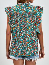 Load image into Gallery viewer, Ruffled Ditsy Floral Mock Neck Cap Sleeve Blouse