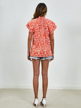 Load image into Gallery viewer, Ditsy Floral Mock Neck Flounce Sleeve Blouse