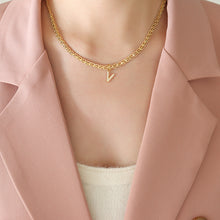 Load image into Gallery viewer, Brass Inlaid Zircon Letter Pendant Necklace