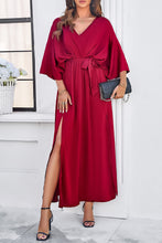 Load image into Gallery viewer, Slit Tied V-Neck Three-Quarter Sleeve Dress