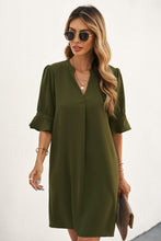 Load image into Gallery viewer, Puff Sleeve Notched Mini Shift Dress