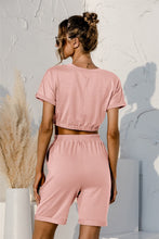 Load image into Gallery viewer, Short Sleeve Cropped Top and Drawstring Shorts Lounge Set